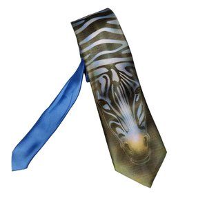 Vintage John Wang Mens Necktie 51 Sales La Cal Skinny Tie Zebra Safari 80s 1986